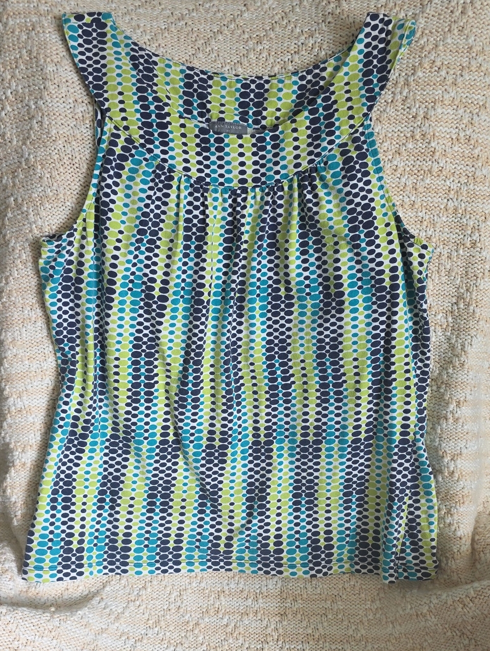 Ann Taylor Sleeveless Geo Dot Tank in Lime, Teal & Navy